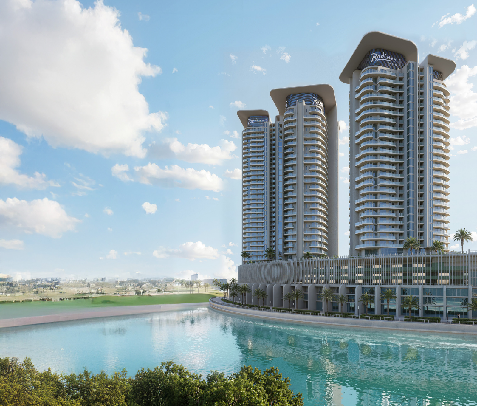 Radisson Residences Al Reem Island branded waterfront residential towers with landscaped podium views in Abu Dhabi